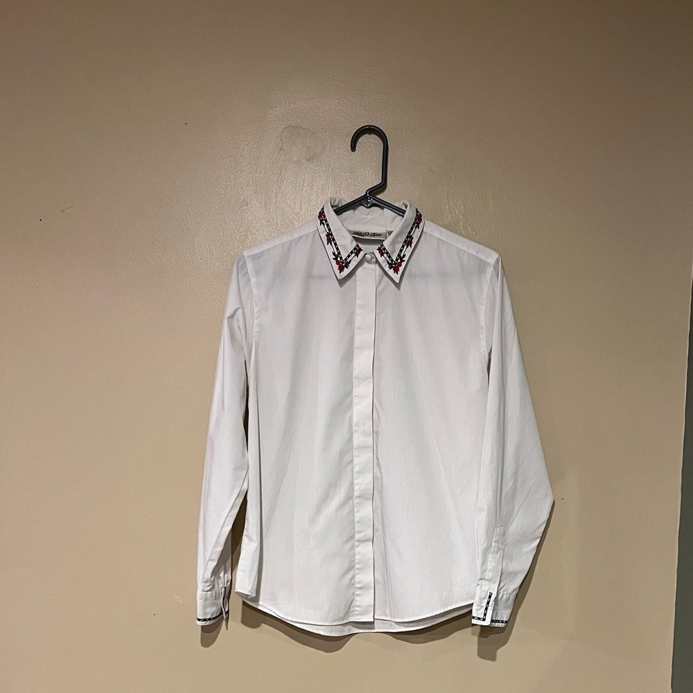 Yves St Clair Vintage White Collar Embroidered Button Down Size 10